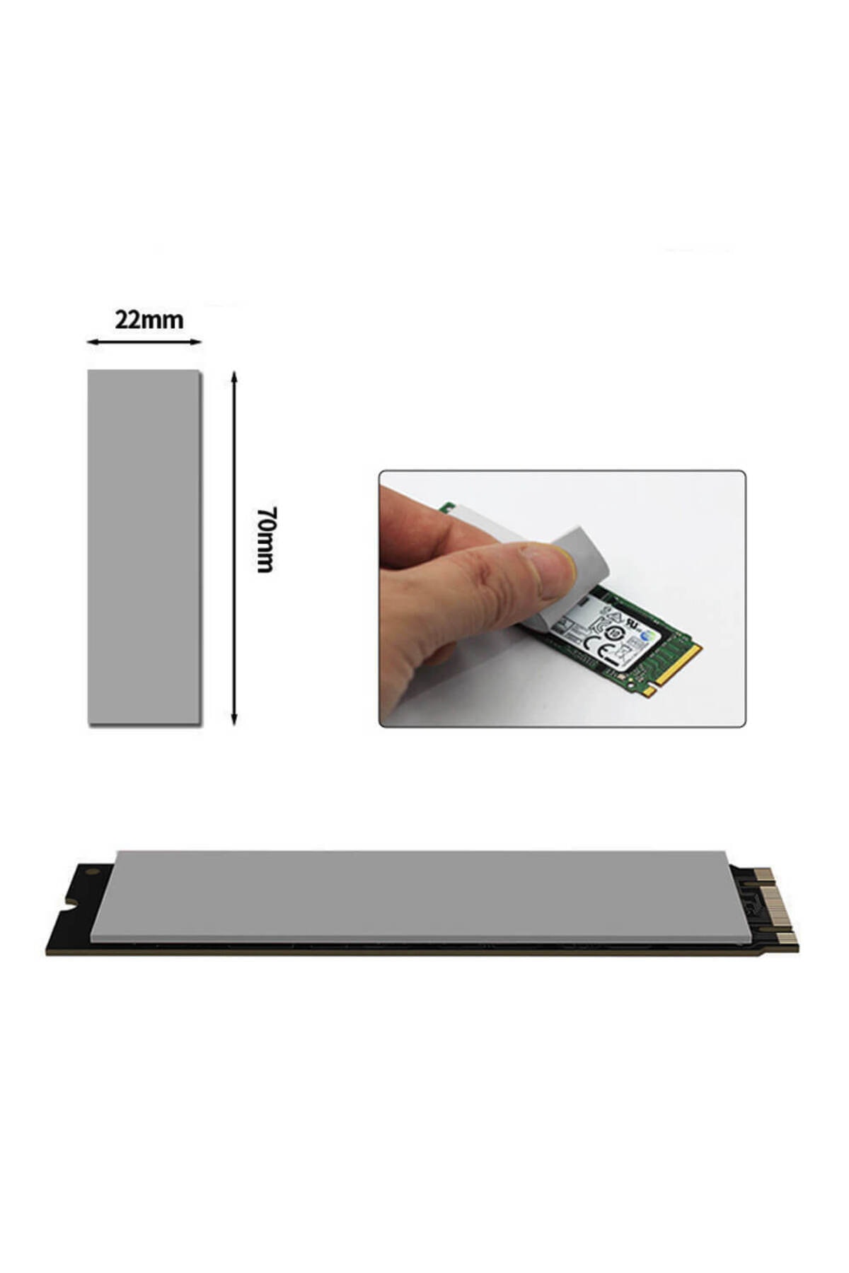 1.0mmx22x70mm Termal Pad M2 Ssd Ngff Nvme 2280 Chipset Soğutucu - 7x2cm - Gri - 13w/mk 2