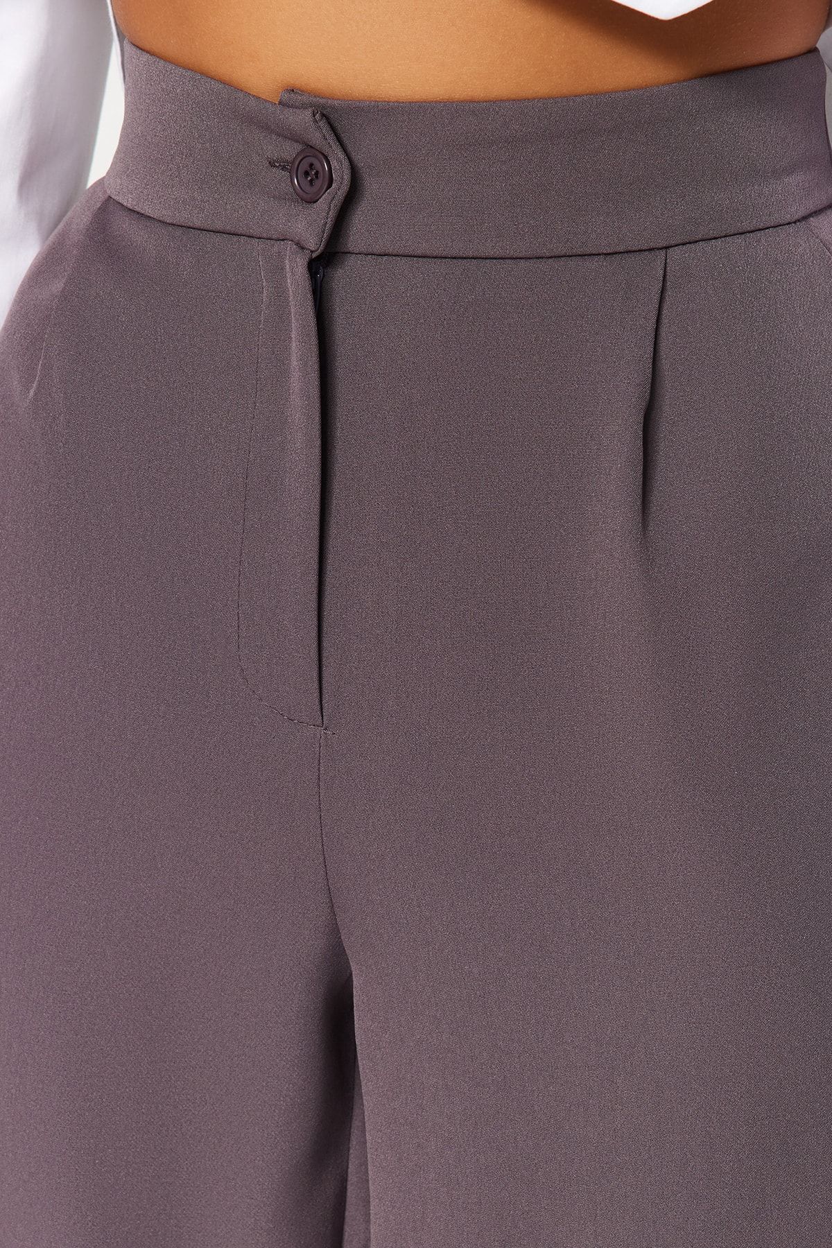 Trendyol Collection-Anthrazitfarbene gewebte Hose mit weitem Bein – TWOAW22PL0139 3