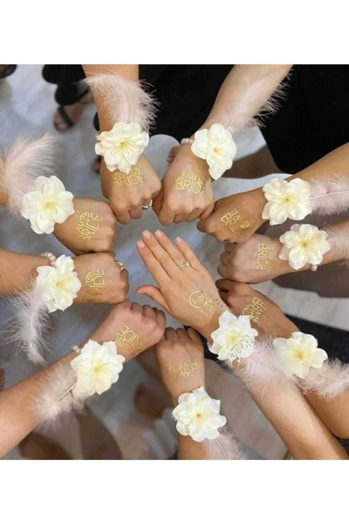 10’lu Beyaz Tüylü Inci Nedime Gelin Bilekliği Bride To Be Bekarlığa Veda Partisi nedime bilekliği