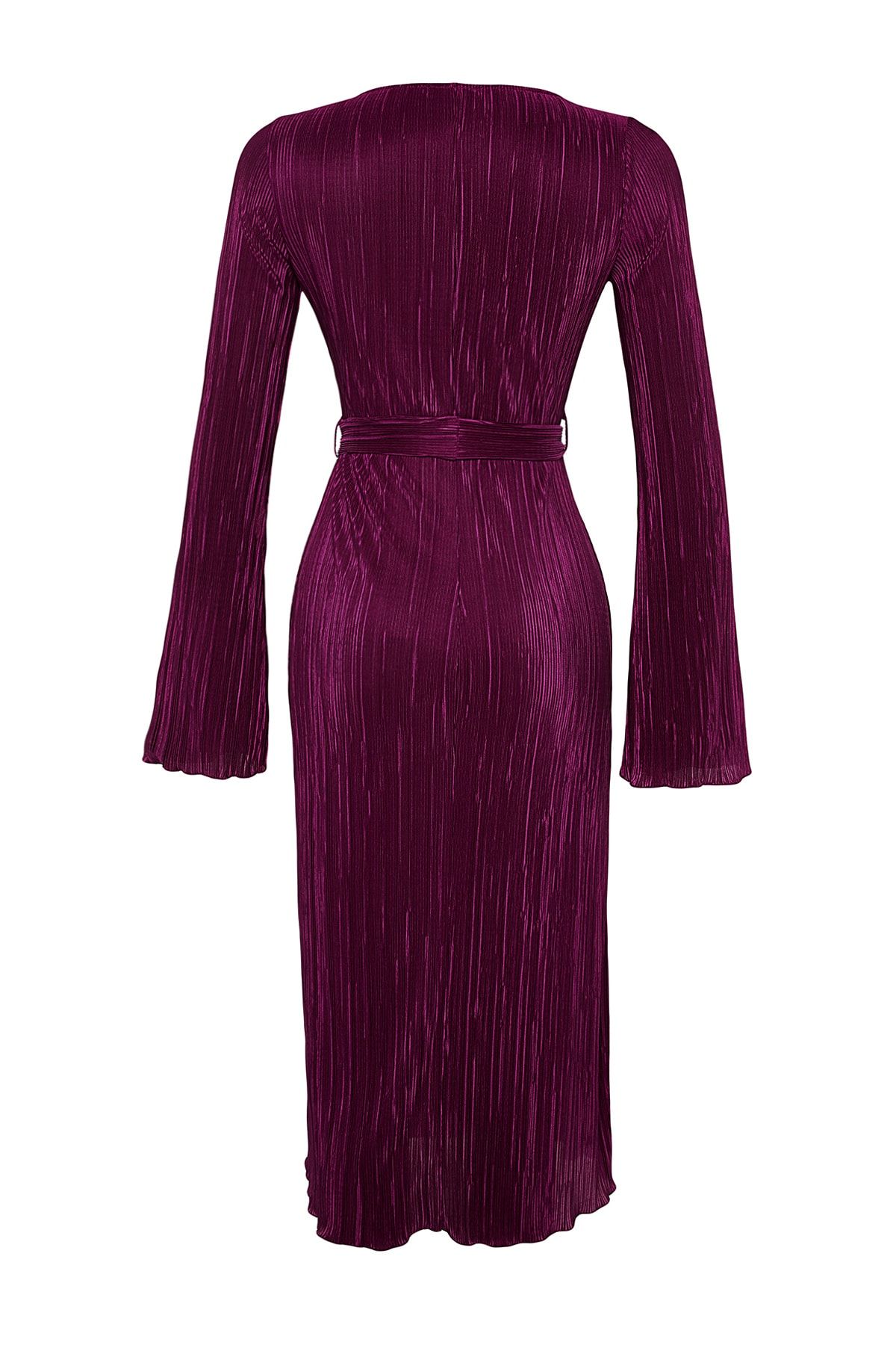 Trendyol Collection-Lila Premium-Faltenstoff, ausgestellte Ärmel, detailliertes A-Linien-Midi-Strickkleid TWOAW24EL00125 9