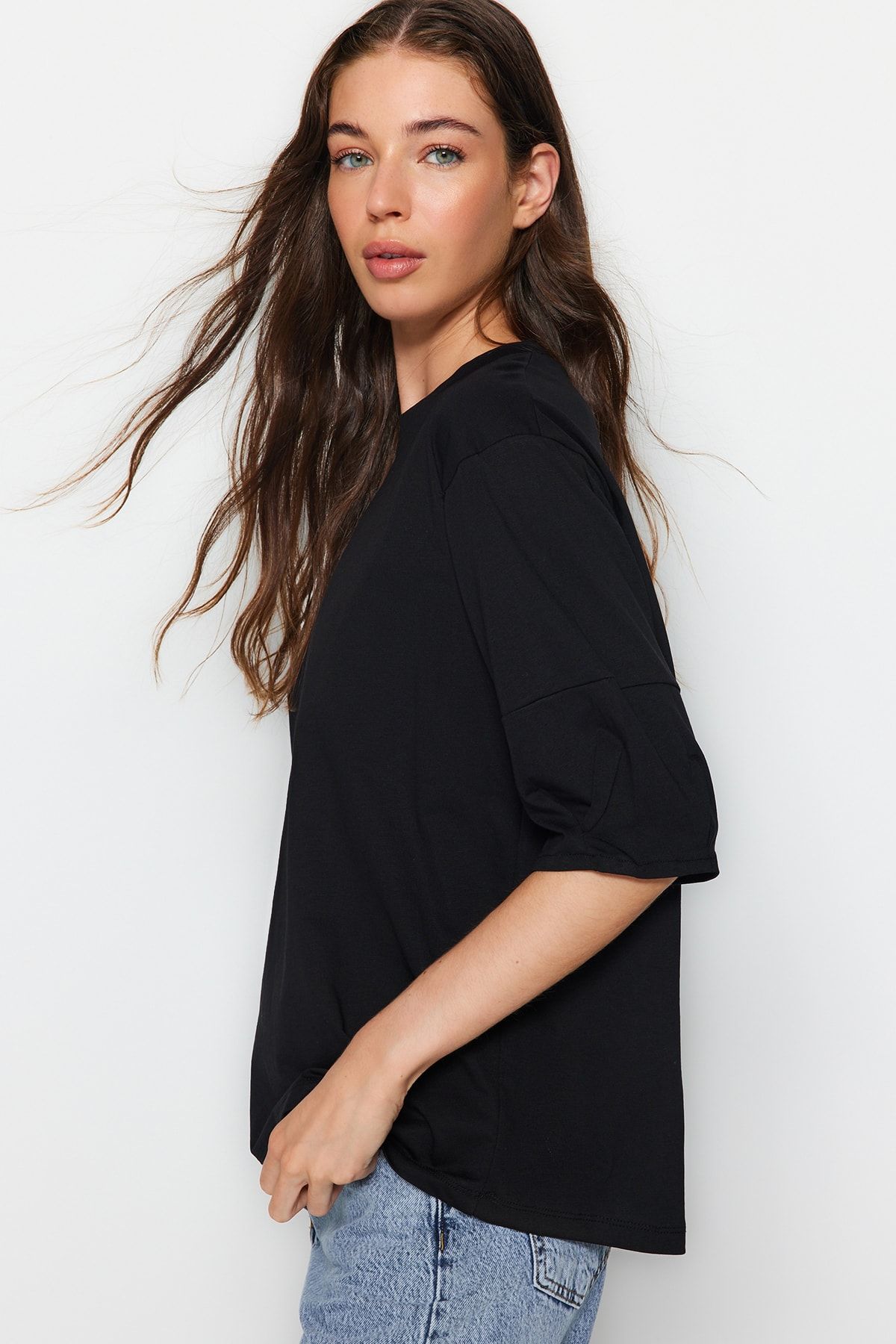 Trend Alaçatı Stili T-Shirt - Black - Oversize - Trendyol