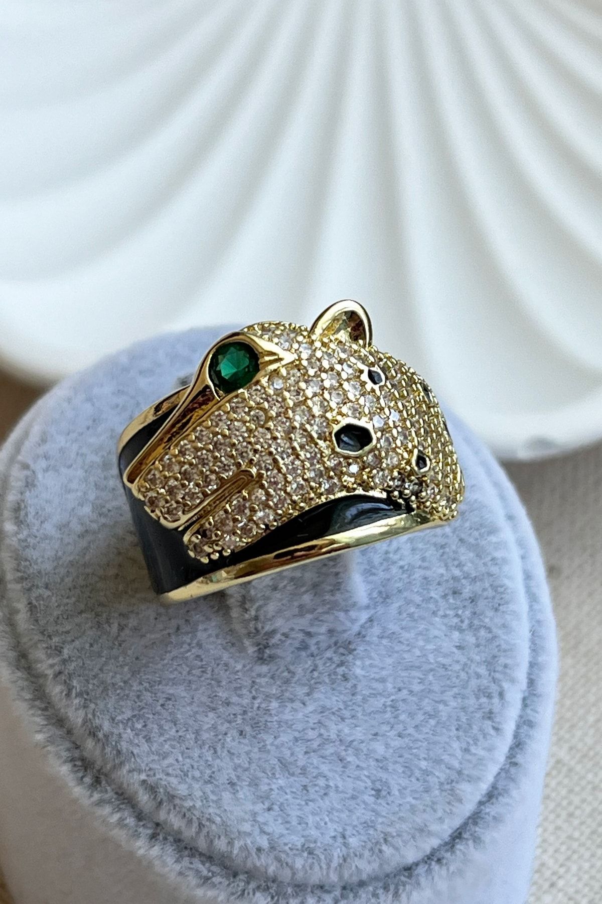 MODA Caprea Steel Plated Stone Panther Ring Women s Gold Color Ring Minimum 17 Mm Diameter Adjustable