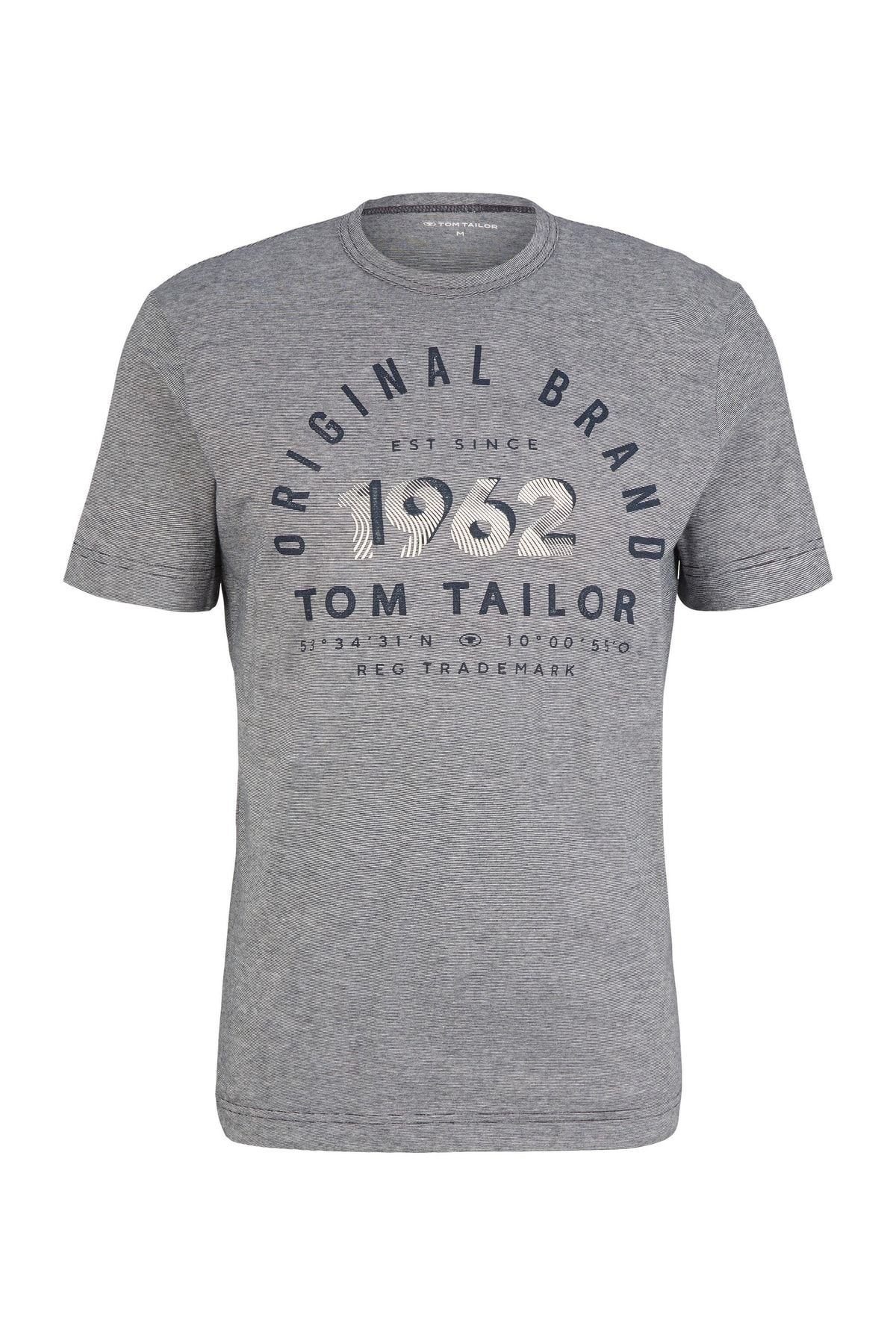 Trendyol T-Shirt Tom Print - und Tailor gestreiftes mit Rundhalsausschnitt Kurzarmshirt