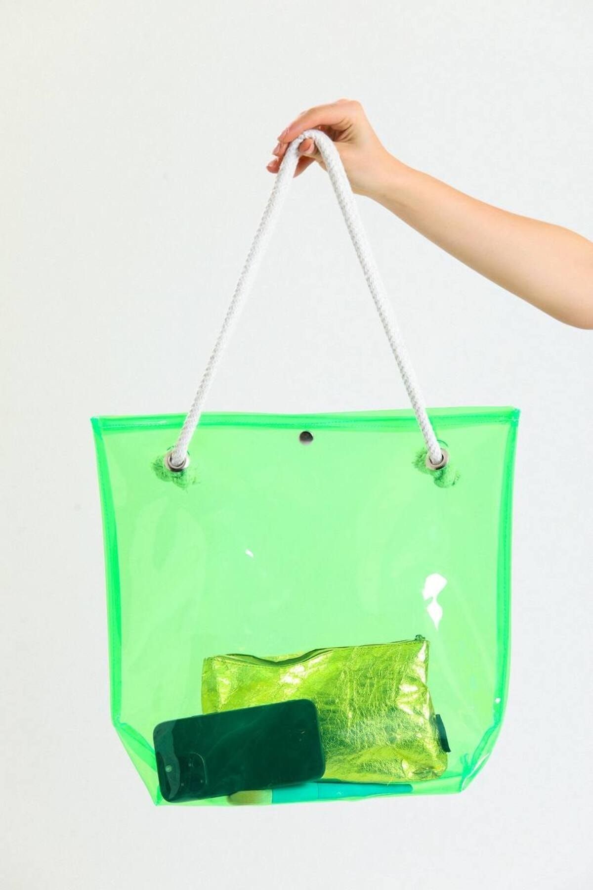 Neon green transparent bag sales