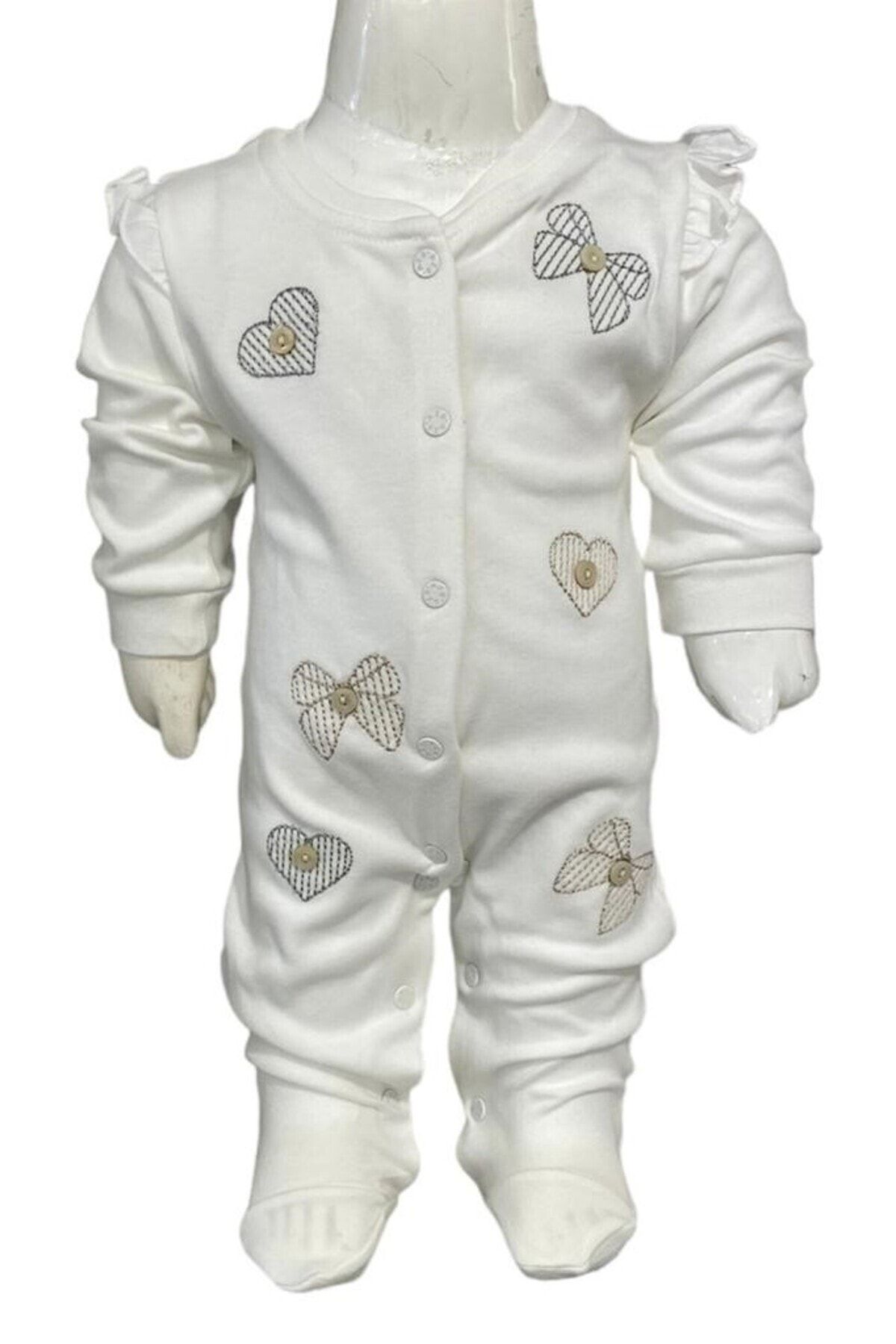 Aziz Bebe-Ribbon Patterned Jumpsuit with Snap Feet (with Booties) Size 0-3-6 Months 1