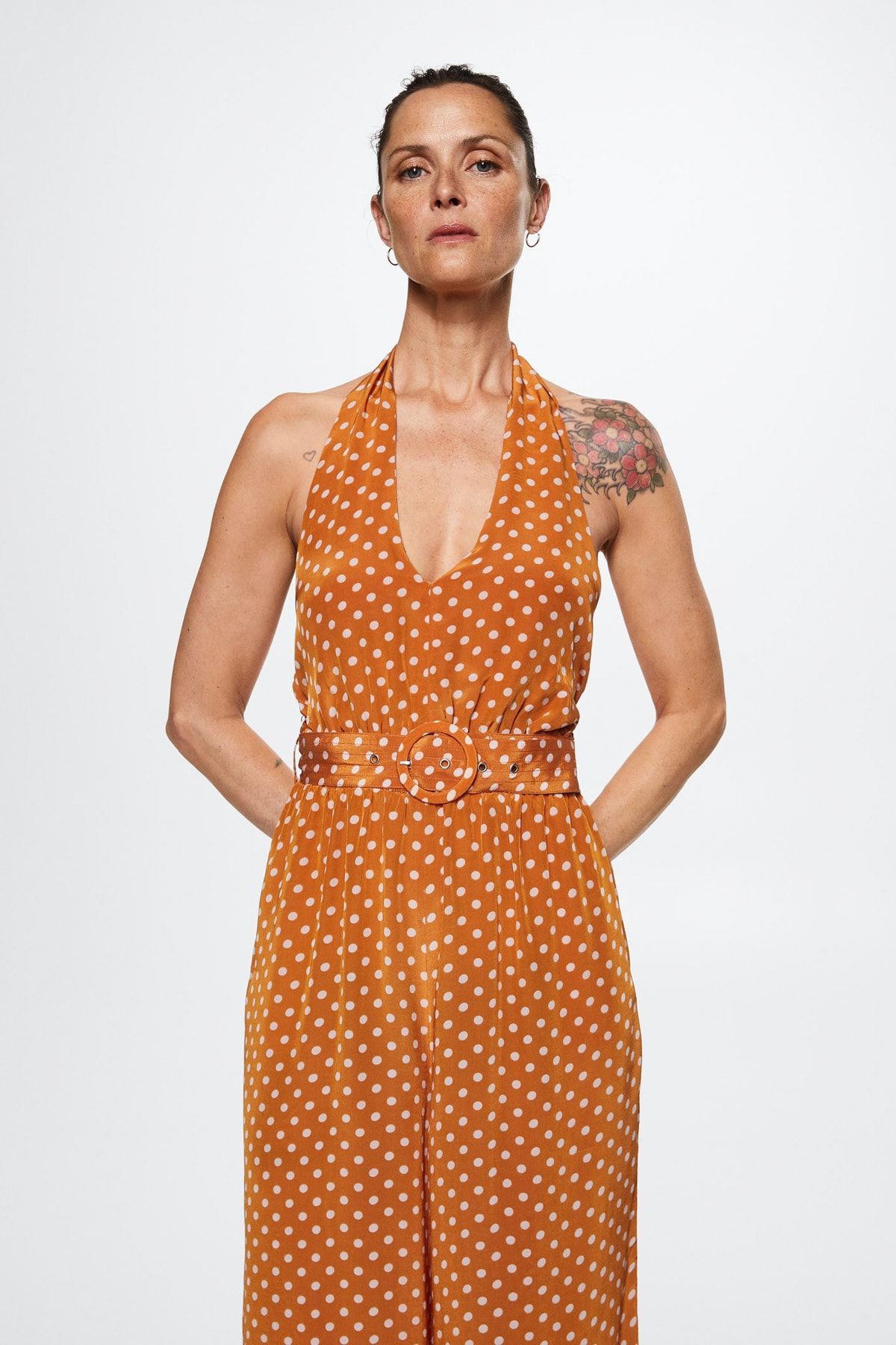 Orange polka dot jumpsuit 2025