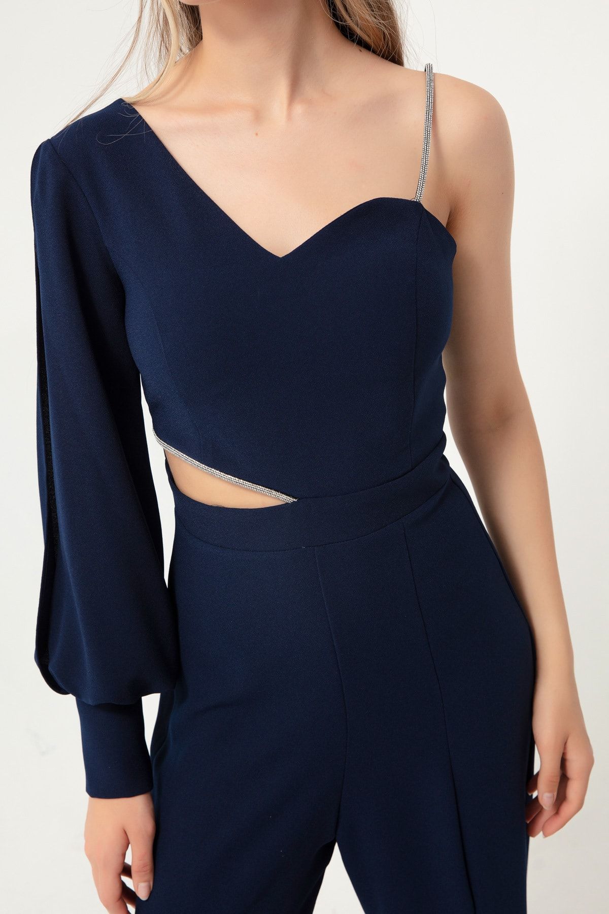 Lafaba Women s Navy Blue Single Sleeve Low cut Evening Dress