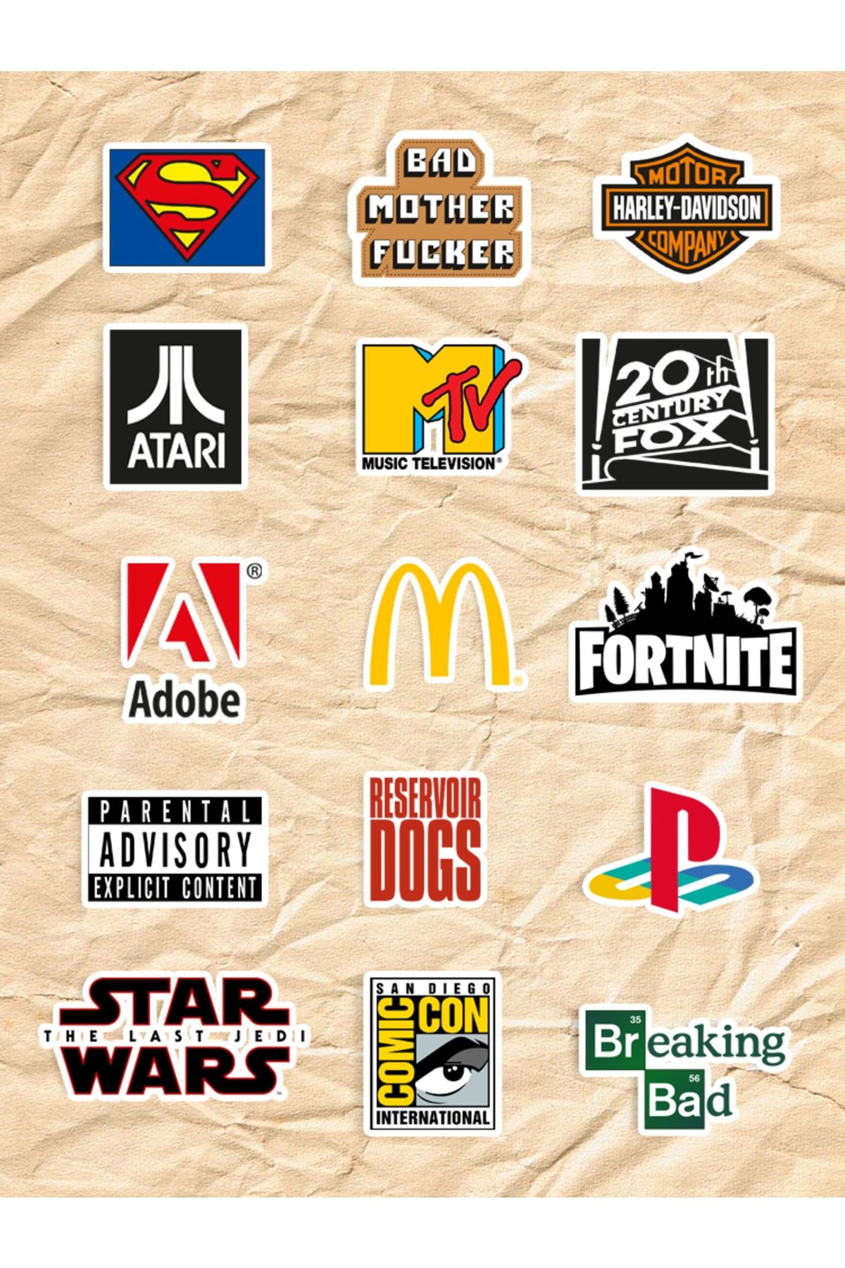 Marke ve Logolar 15'li Laptop, Tablet, Cep Telefonu, Ajanda Sticker Seti