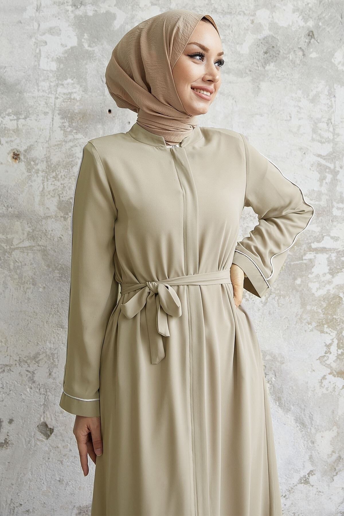 InStyle-عباية سالفيا منقوشة بأكمام كاجوال - حجري 3