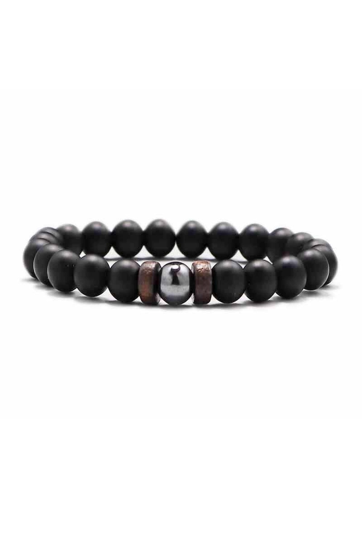 Wooden Figure Design Natural Stone Men's Bracelet