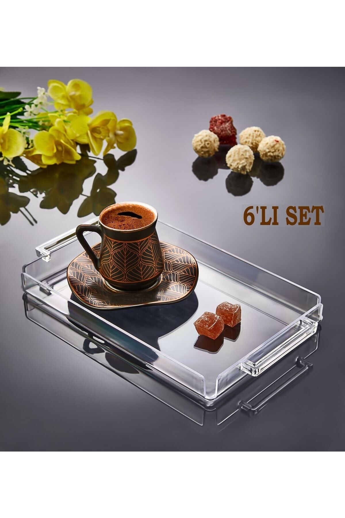 ASlife Home 6 Piece Acrylic Presentation Tray with Handles Decorative Tray