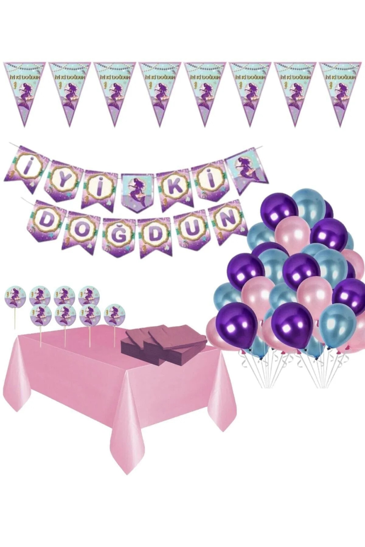 FOKUL Deniz Kızı Doğum Günü Parti Malzemeleri Konsepti Süsleme Seti