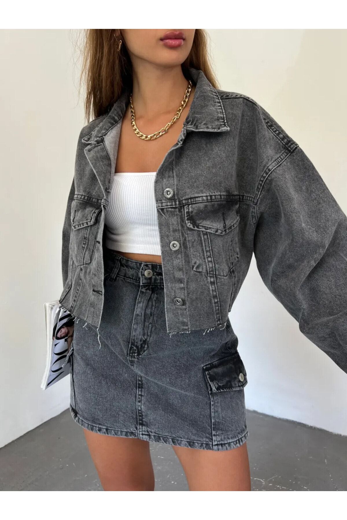 Denim jacket sale black cropped