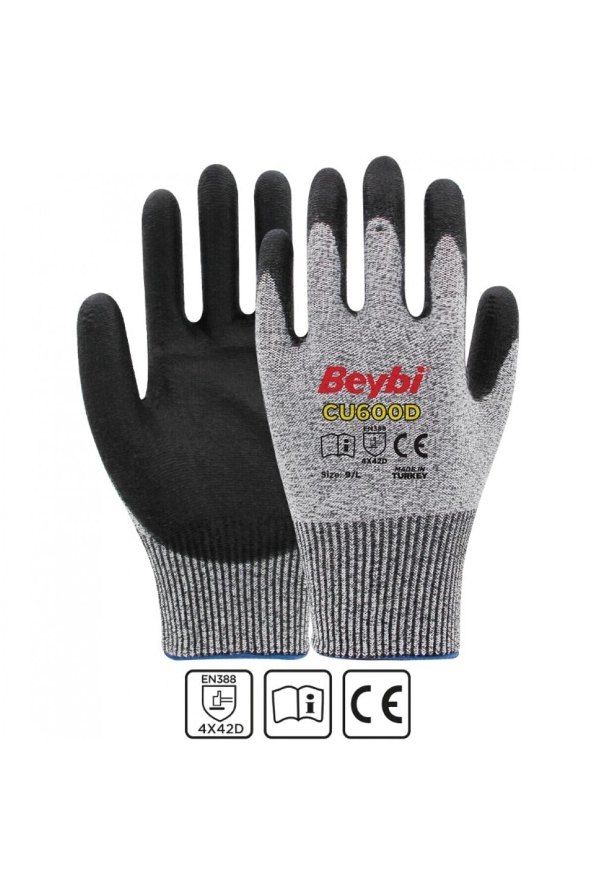 Beybi CU600 D PU Kaplı Polietilen Kesilmeye Dirençli Örme Eldiven