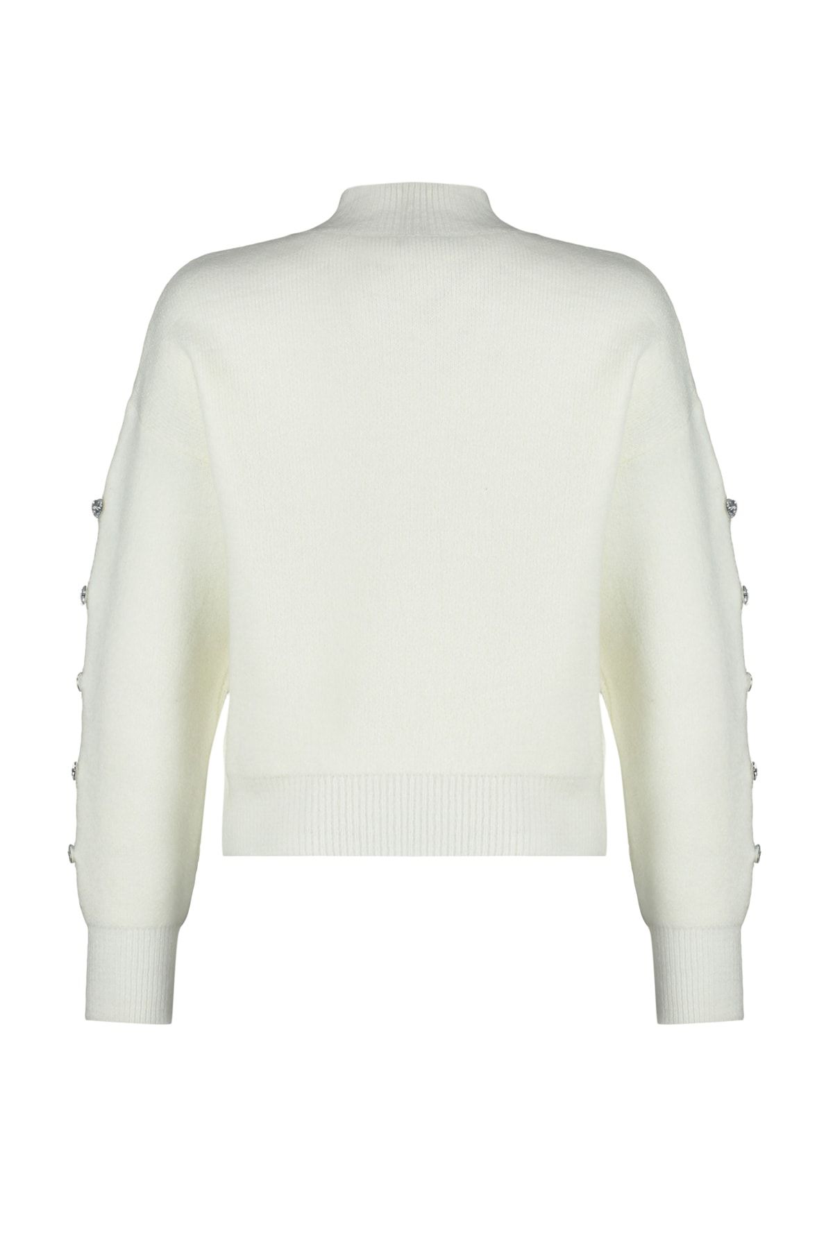 Trendyol Collection-Детайлен трикотажен пуловер с мека текстура в цвят екрю TWOAW24KZ00384 9