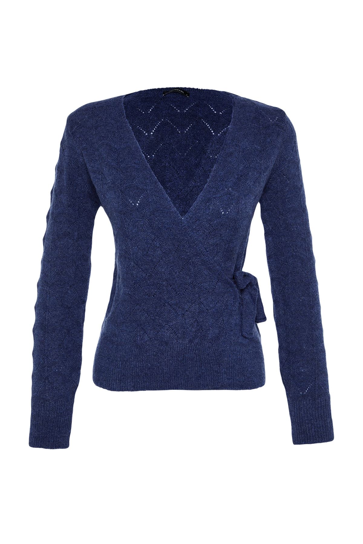Trendyol Collection-Indigoblauer Strickpullover mit weichem Strukturmuster und zweireihigem Kragen TWOAW24KZ00837 6