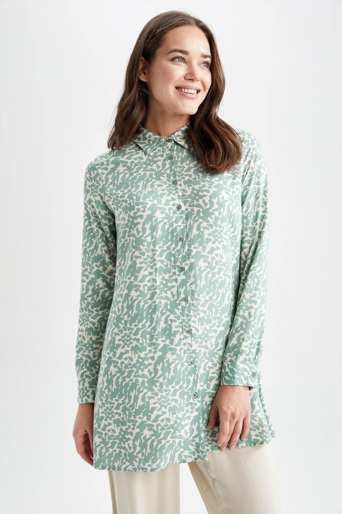 DeFacto-Regular Fit Leopard Print Long Sleeve Shirt Tunic Z5833az23sp 5