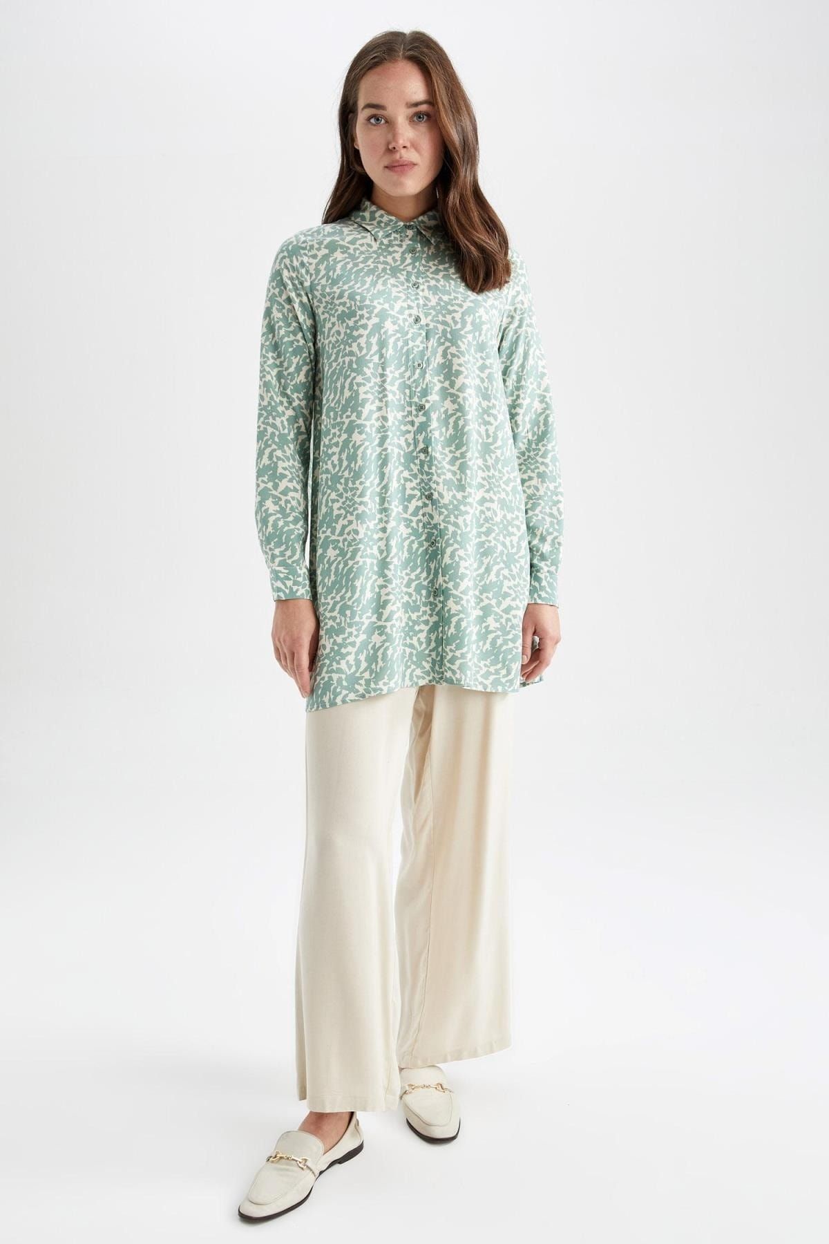DeFacto-Regular Fit Leopard Print Long Sleeve Shirt Tunic Z5833az23sp 6