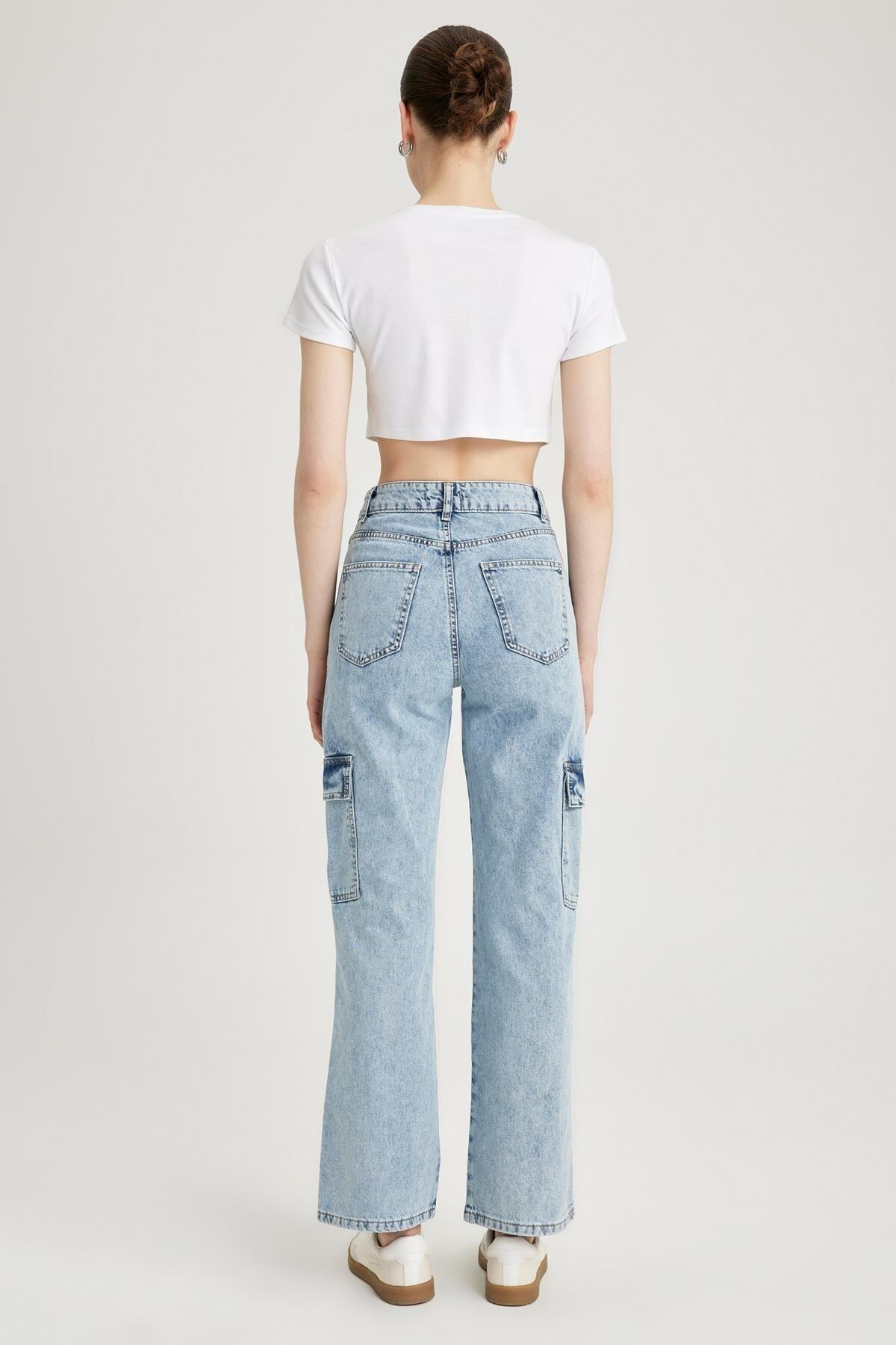 DeFacto-Kalhoty 90's Wide Leg Cargo Pocket Jean 100% bavlna kalhoty 6