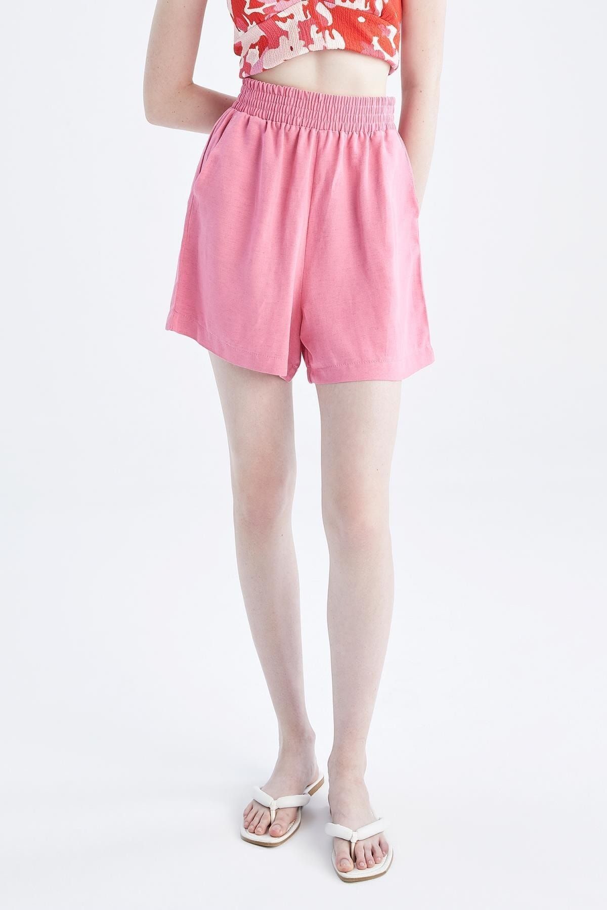 DeFacto-Relax Fit Regular Waist Linen Blended Shorts W5320az22sm 4