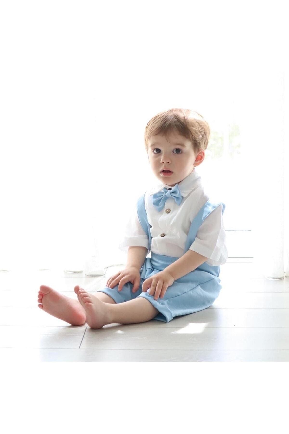 Poplinkids Bebek Mavisi Şort Slopet Takım 114