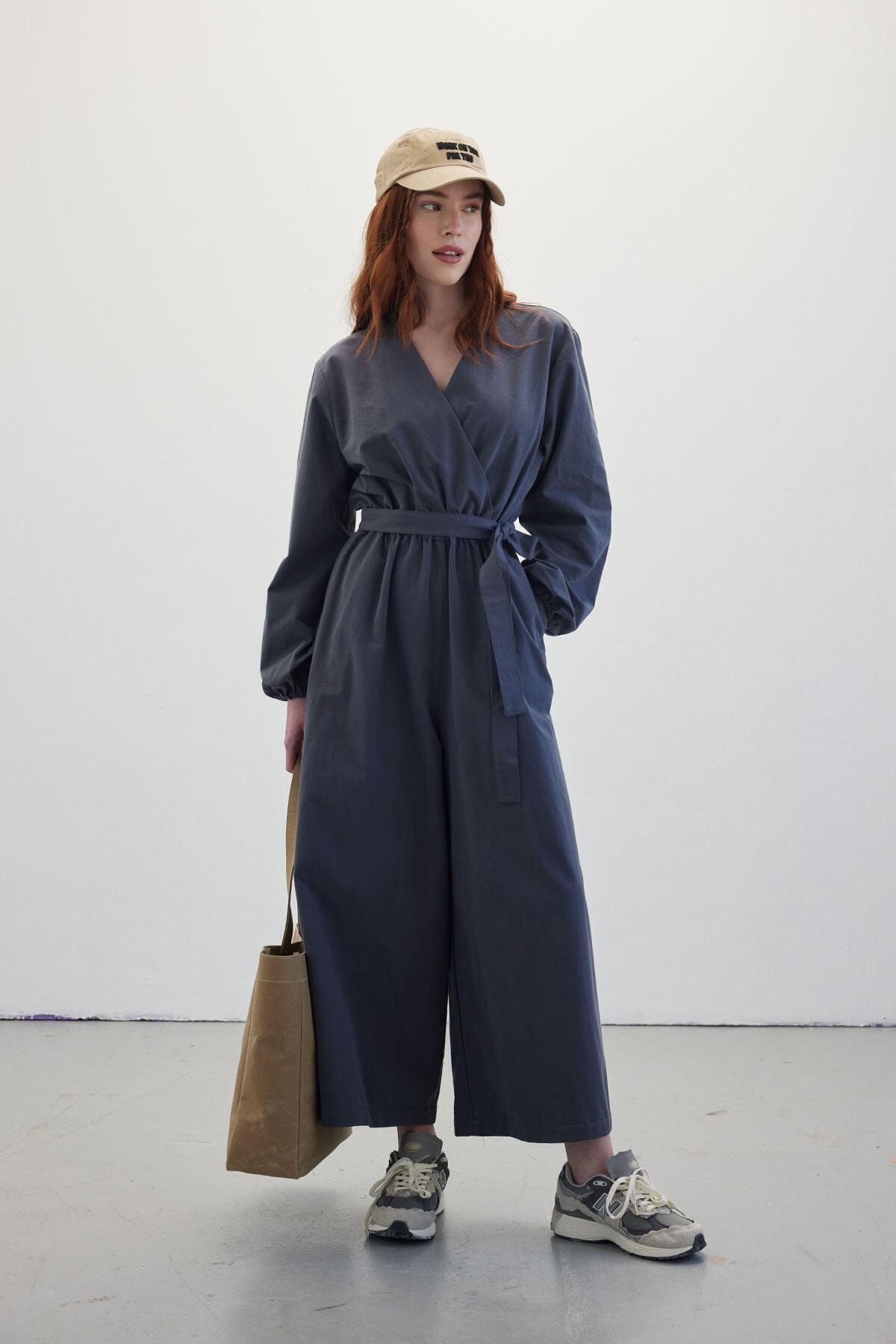 Manuka Gabardine Oversize Jumpsuit Navy Blue Trendyol