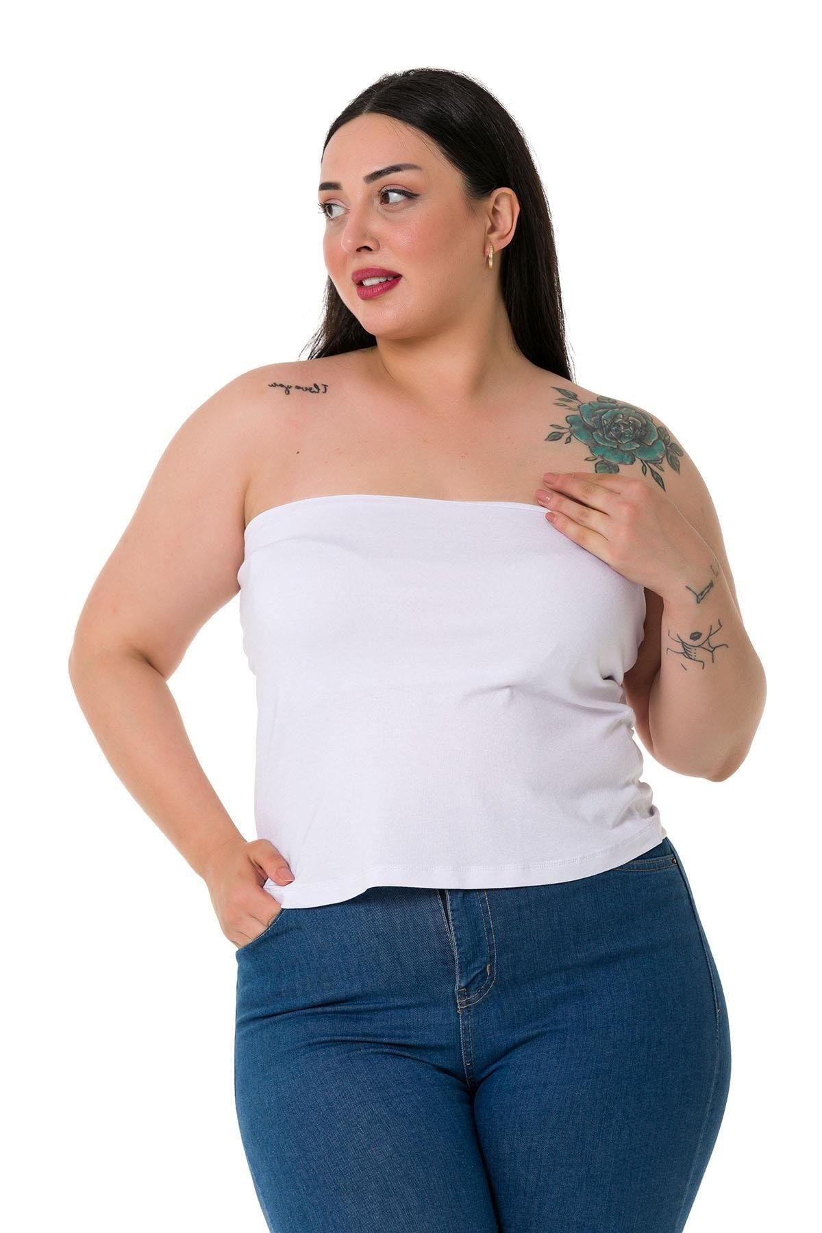 DISENTIS MODEST-Plus Size Strapless Viscose White Body 4