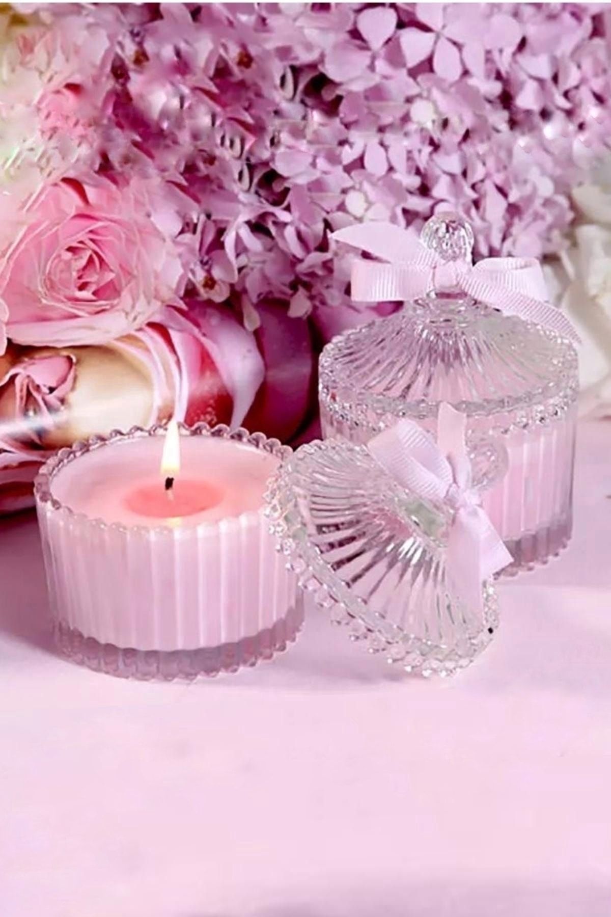 LALEZEN HOME شمع گل رز (با رایحه رز) شفاف جعبه پلاستیکی میکا با درب محمدی