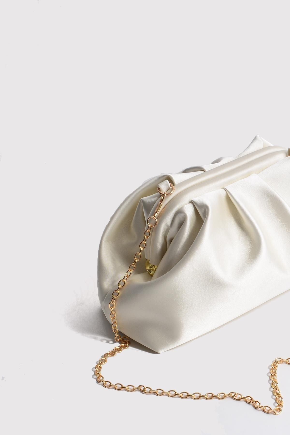 Cream satin clutch outlet bag