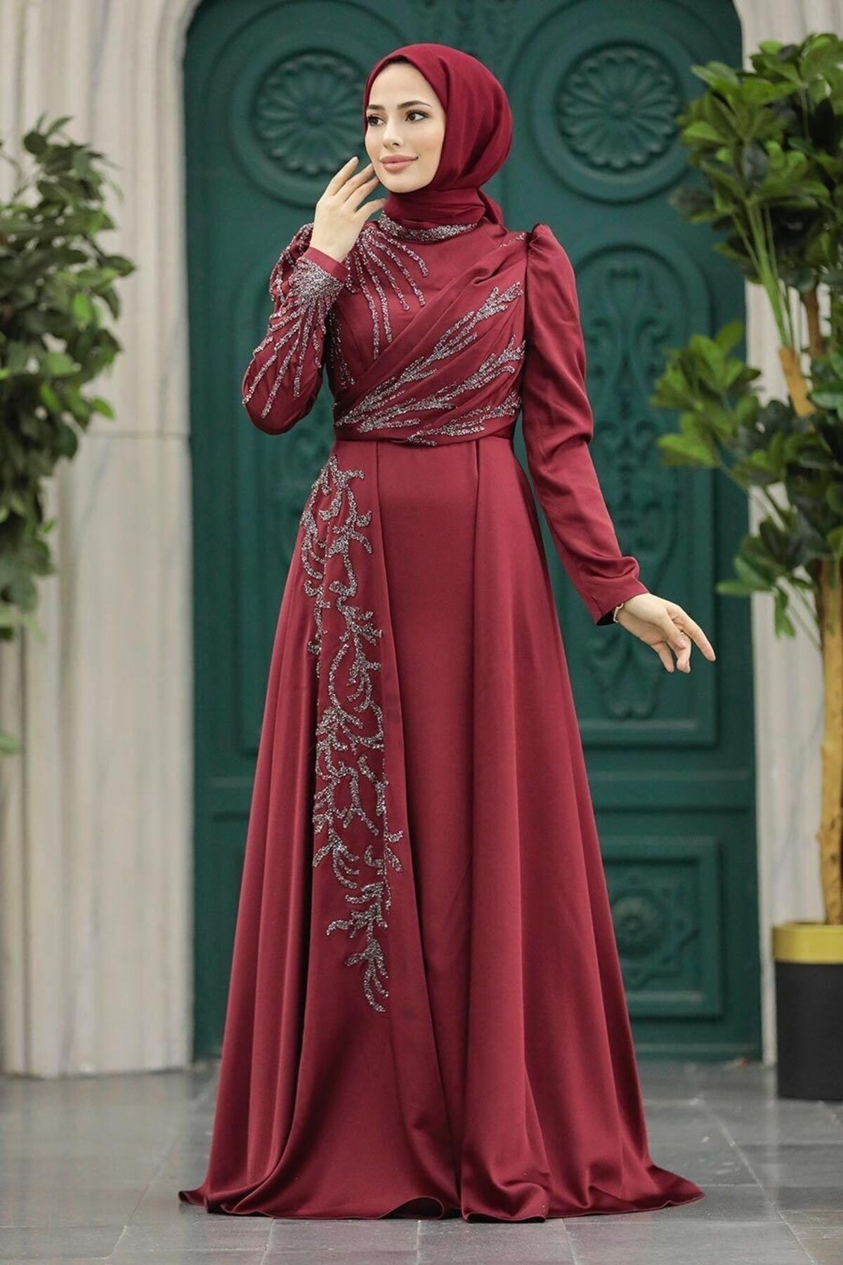 Maroon top dinner dress