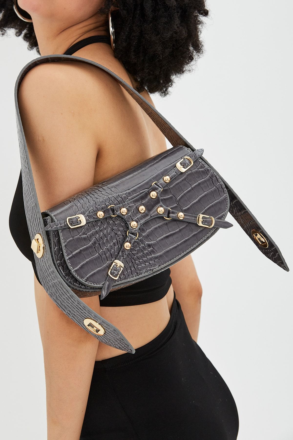 minebag Baguette Lilykrok Women s Handbag Gray with Special Lock Strap System