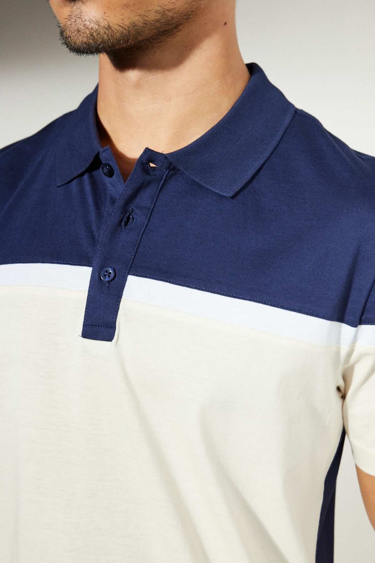 تی شرت یقه پولو آبی مردانه آستین کوتاه بژ دریایی BROOKS BROTHERS