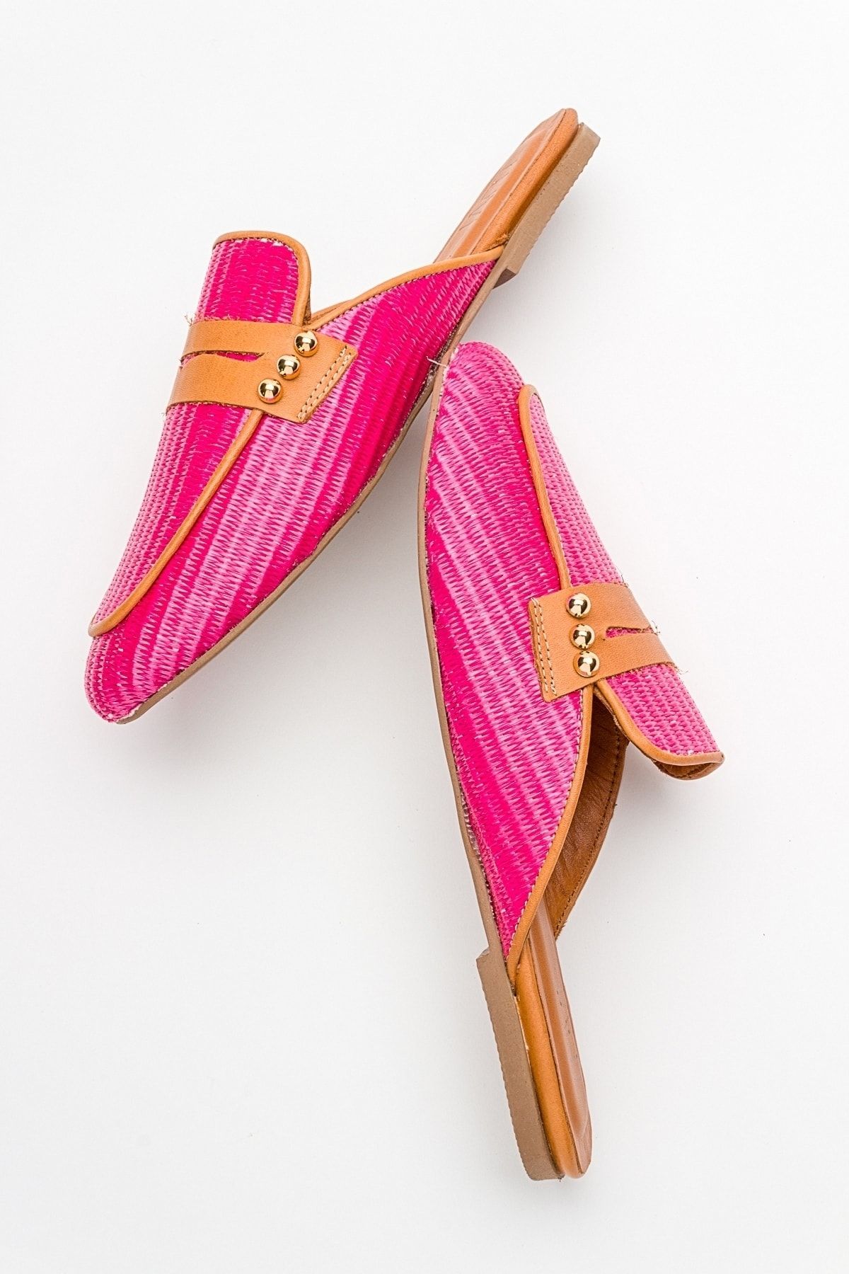 دمپایی صورتی زنانه 165 حصیری چرمی واقعی luvishoes