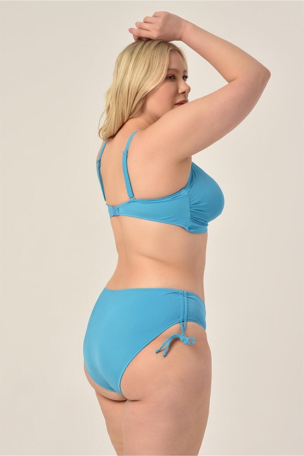 AQUAVİVA Women's Blue Plus Size Sliding Adjustable Strapless Bikini Set -  Trendyol