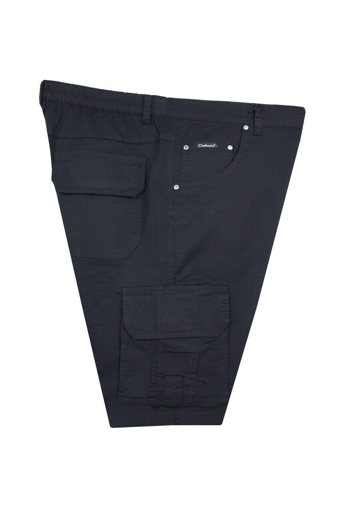 marufshop-Large Size Gabardine Shorts with Cargo Pockets Dekons Black 2