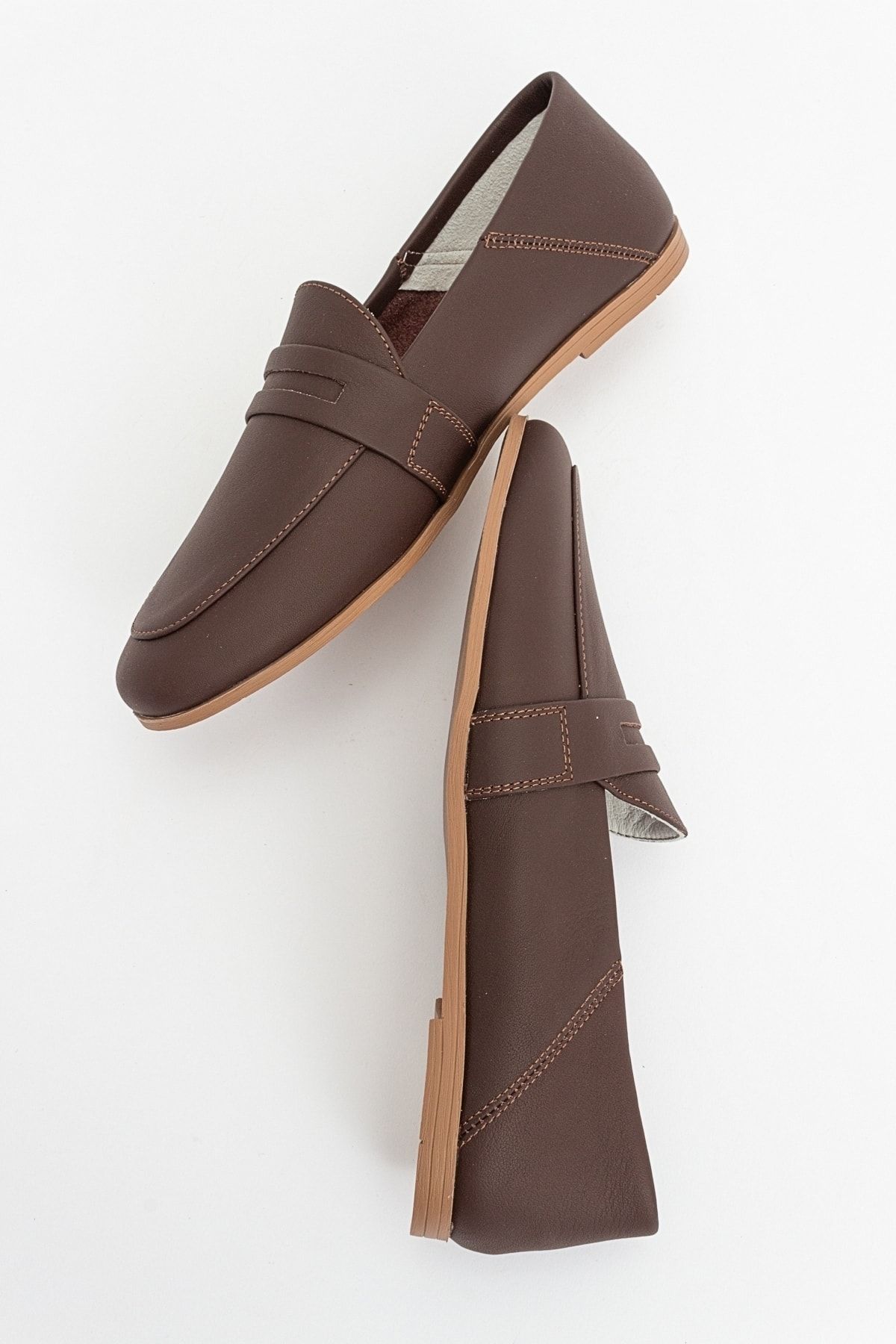لوفر چند رنگ زنانه پوست قهوه F05 کفش های صاف چرمی واقعی luvishoes