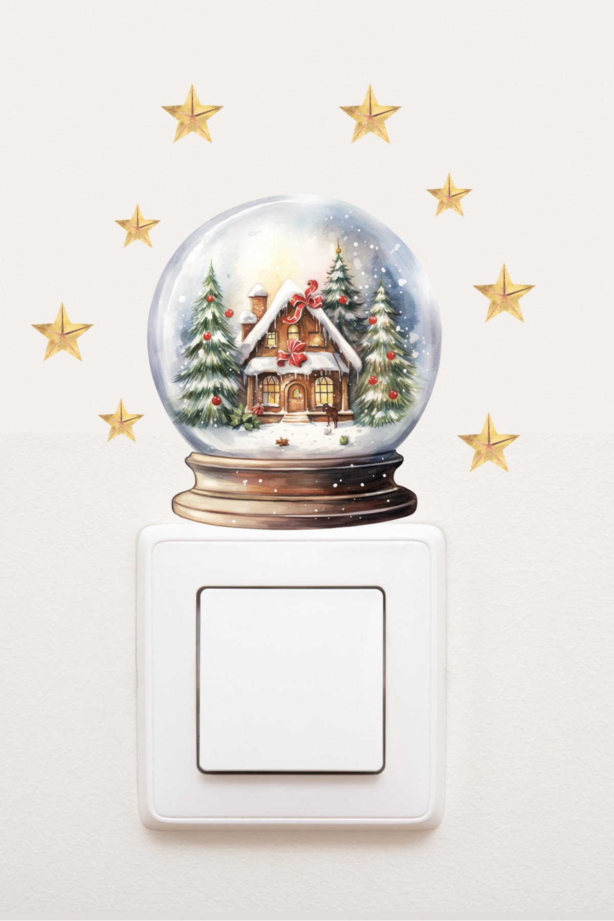 Sim Tasarım - Priz - Yılbaşı Yeniyıl Kar Küresi Yıldızlar Dekoratif Priz Sticker fotoğrafı 2 (önizleme)