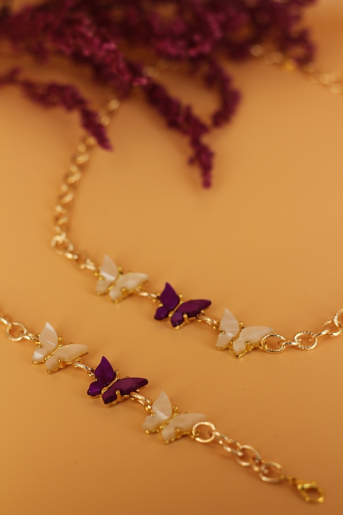 2-Piece Butterfly Design Gold Plated Non-Darkening Women's Necklace and Bracelet Set