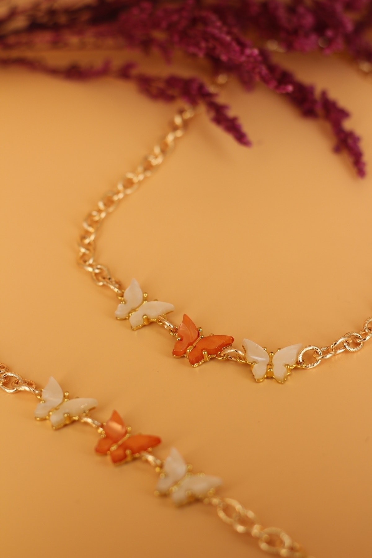 2-Piece Butterfly Design Gold Plated Non-Darkening Women's Necklace and Bracelet Set
