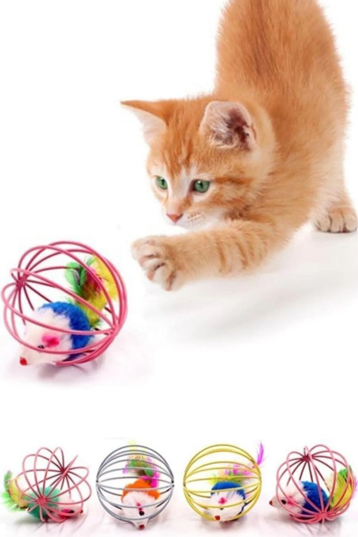 AYGÖREN HOME Metal Kafesli Pelüş Fareli Kedi Köpek Oyuncağı 6 cm