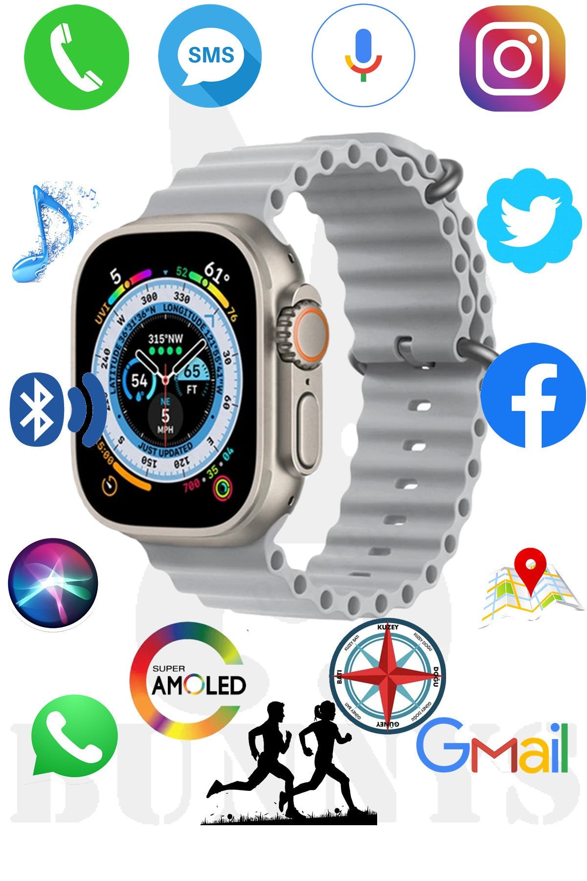 Oppo A55s Uyumlu Akıllı Saat AMOLED EKRAN Watch 8 Ultra 49MM HK8 PRO MAX