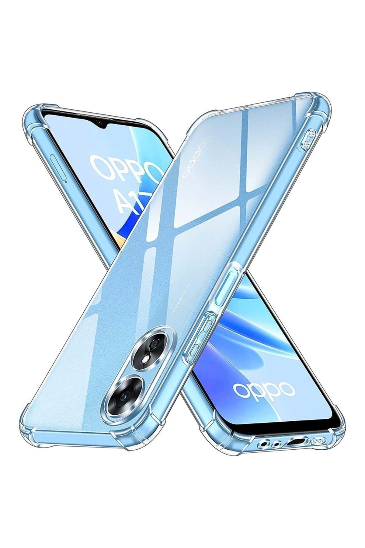 Oppo A17 Kapak Kamera Korumalı Airbag Antishock Köşe Korumalı Şeffaf Silikon Kılıf