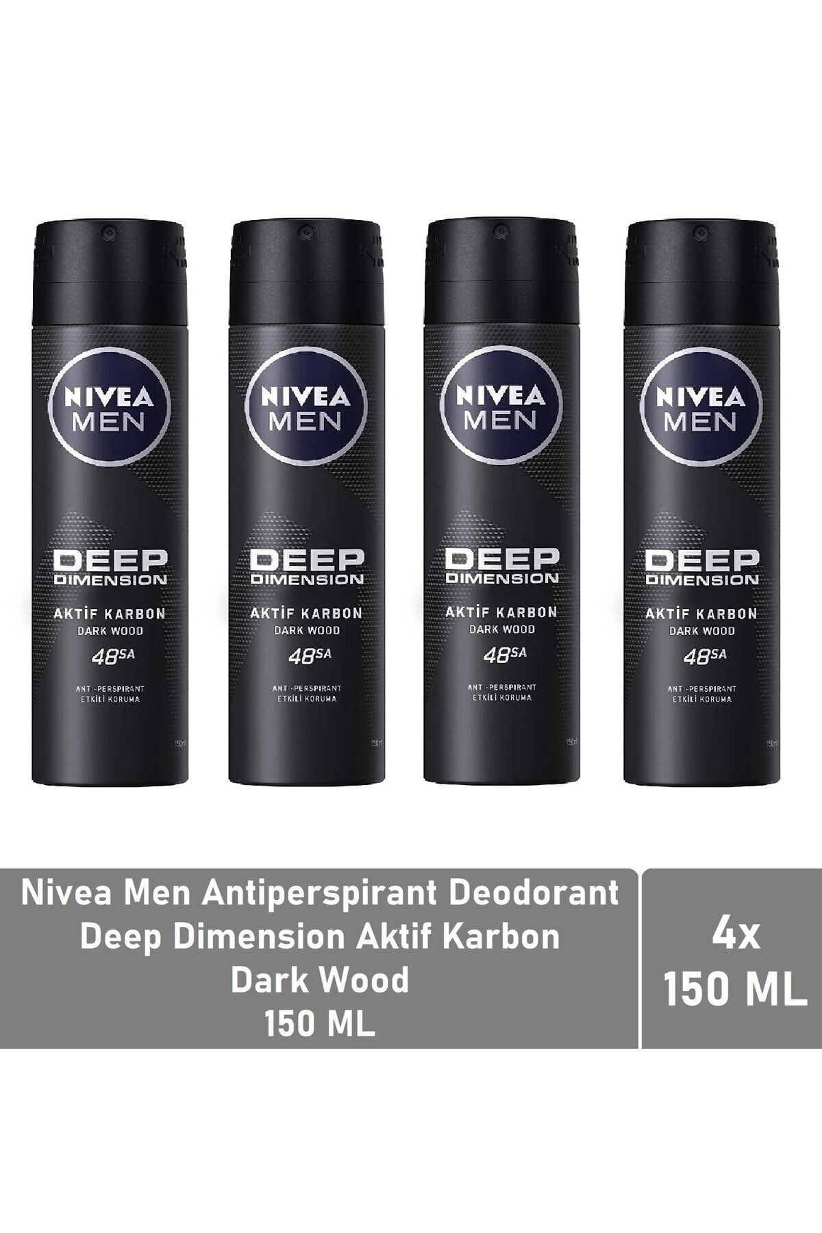 NIVEA اسپری ضد عرق مردانه با بوی عمیق و تاریک 150 میلی لیتر بسته 4 عددی