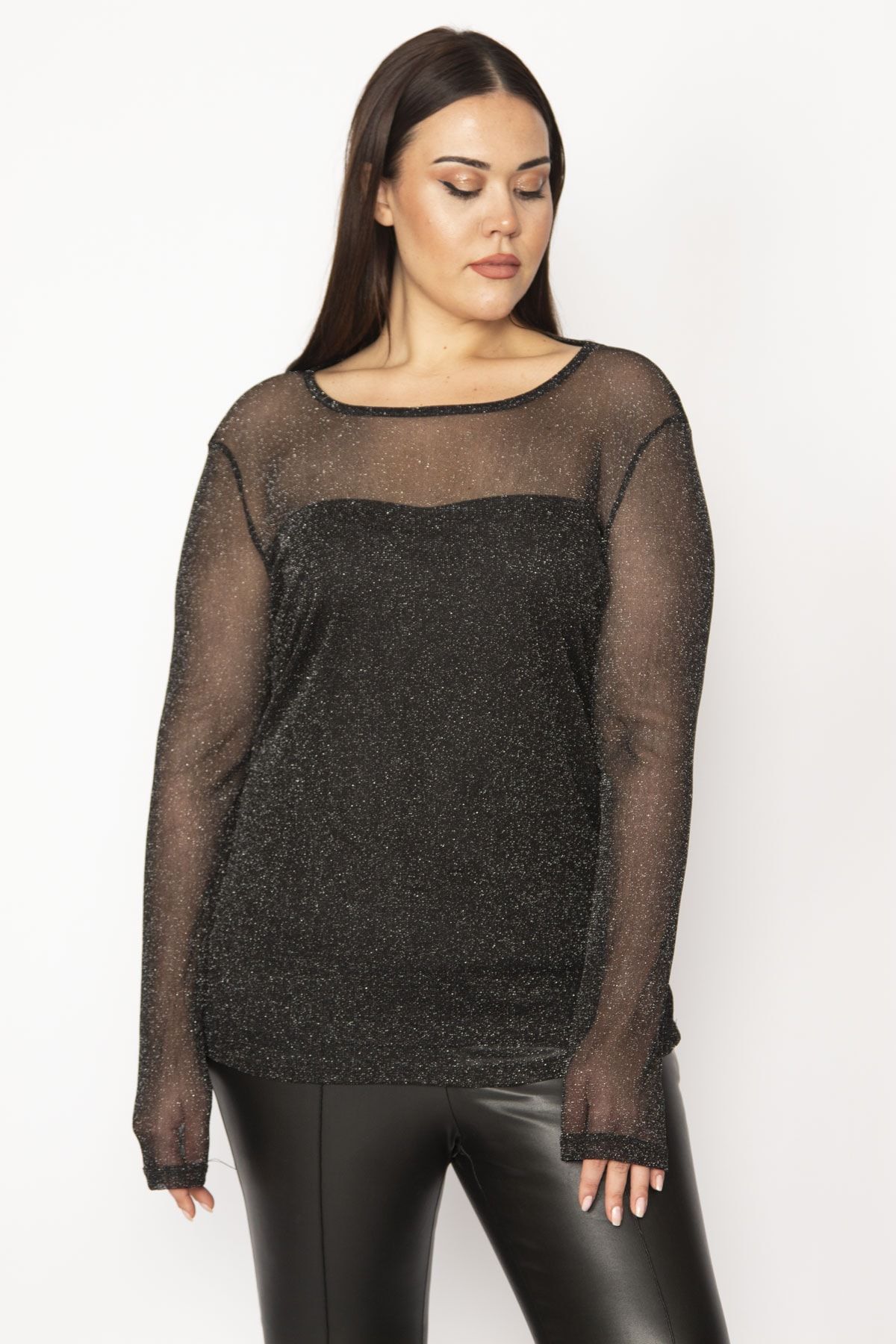 Black glitter blouse sales