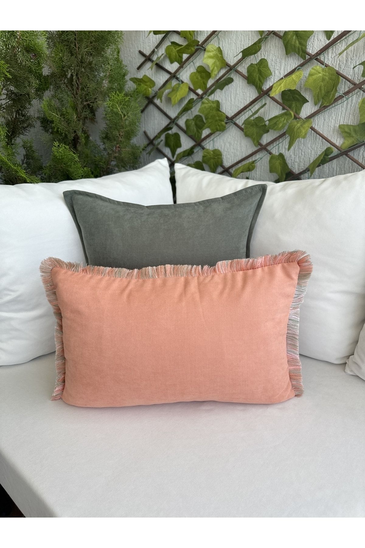Decamor home-Tasseled Green / Salmon Throw Pillow Cover Set Bohemian Set of 2 4