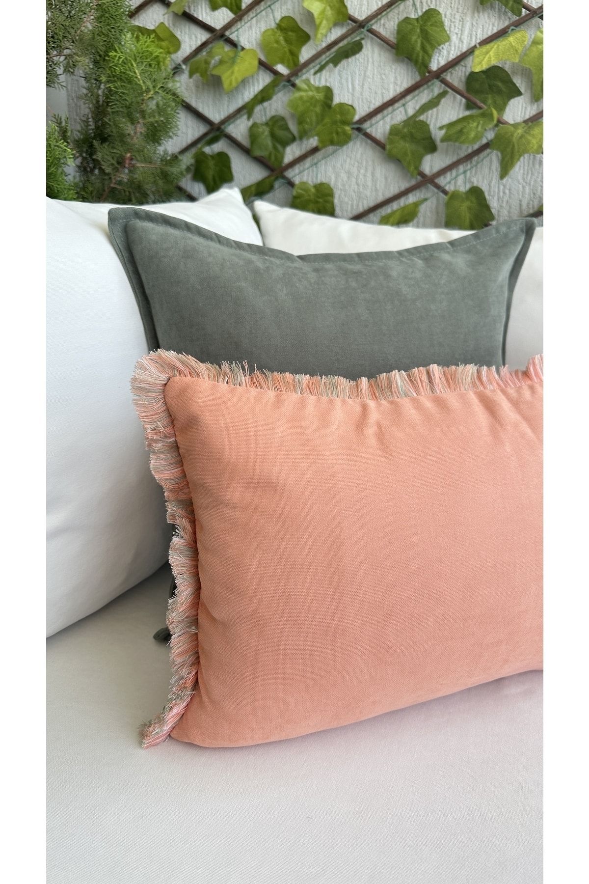Decamor home-Tasseled Green / Salmon Throw Pillow Cover Set Bohemian Set of 2 5