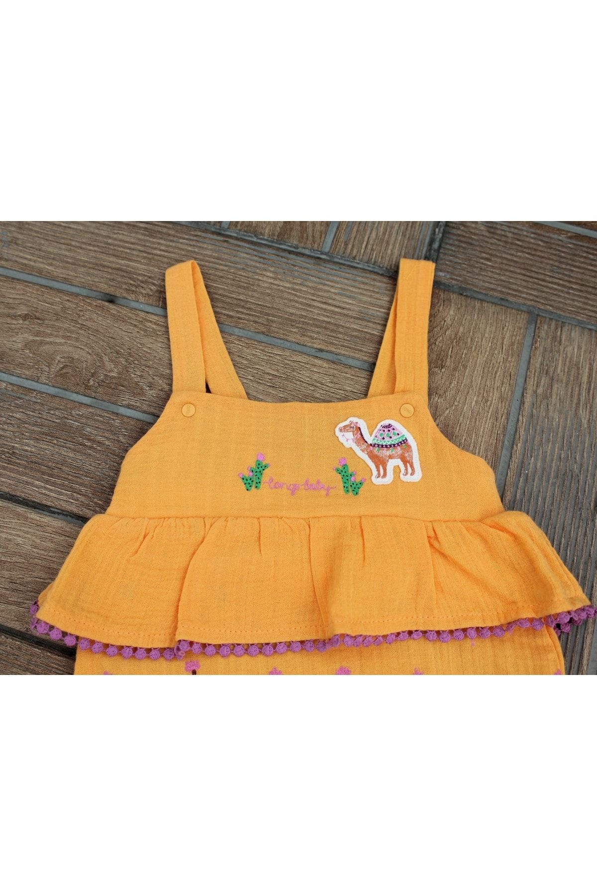 ست نوزاد نارنجی دخترانه و بچگانه سرهمی پارچه ای موسلین اورجینال Tongs Baby