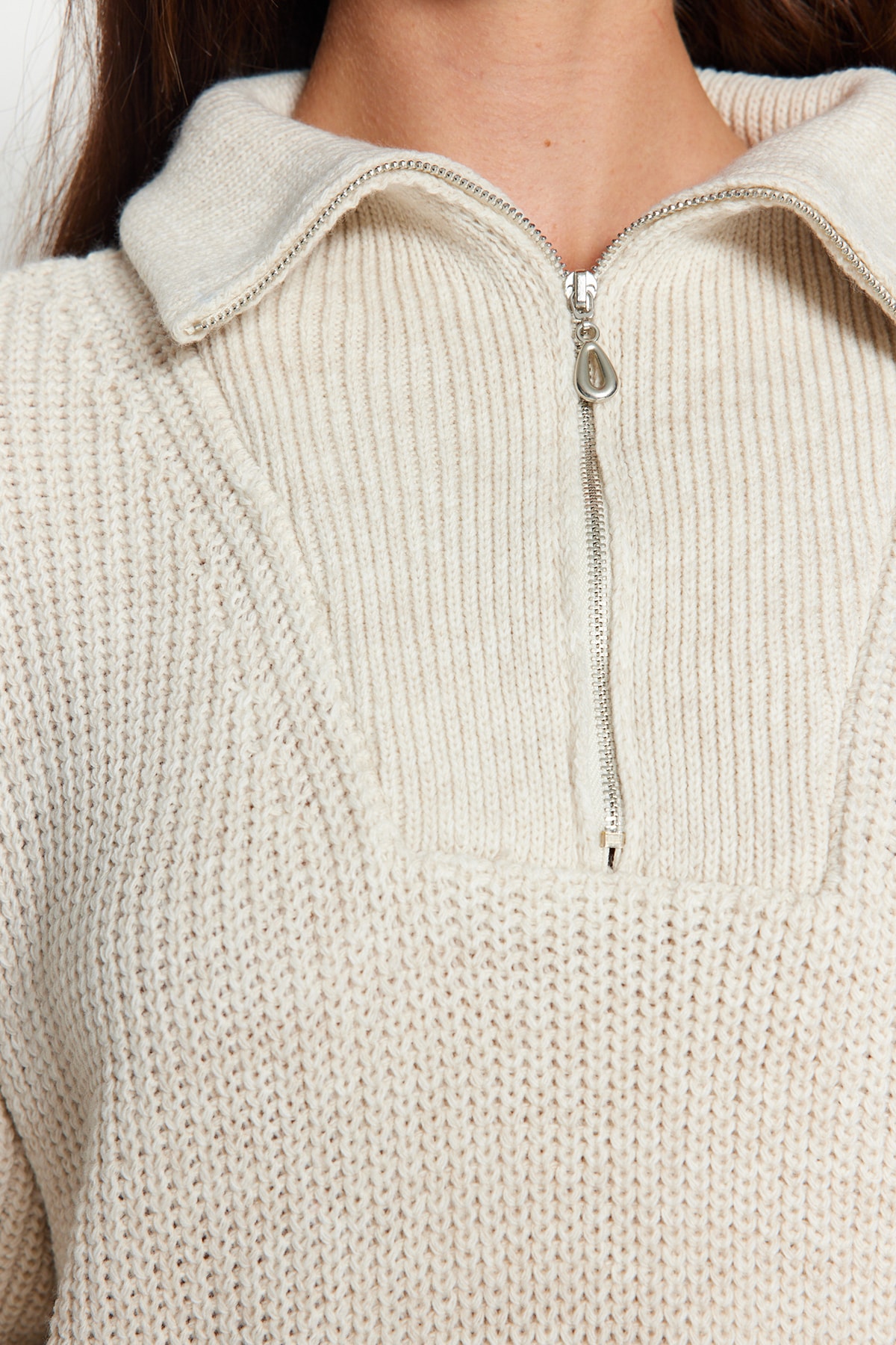 Trendyol Collection Sukienka mini z dzianiny w kolorze kamienia, zapinana na zamek TWOAW24EL00062