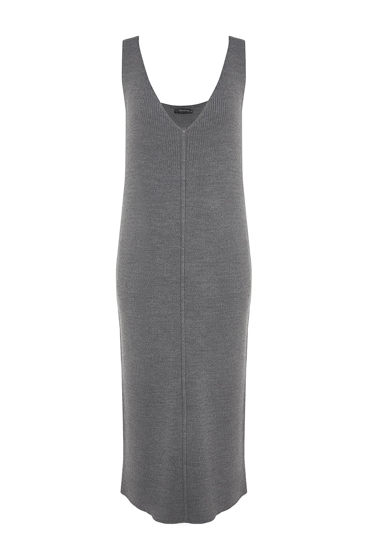 Trendyol Collection-Anthrazitfarbenes Maxi-Strickwestenkleid mit V-Ausschnitt - TWOAW24EL00011 7
