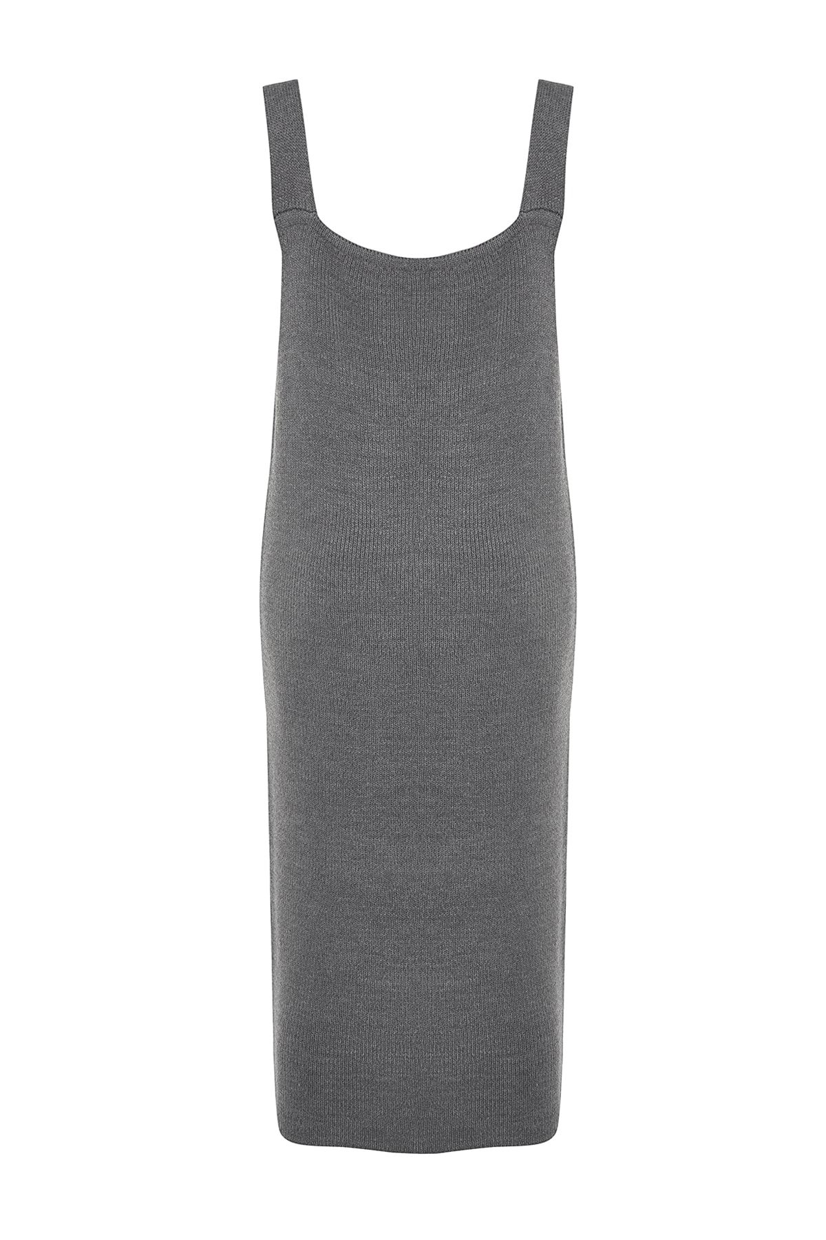 Trendyol Collection-Anthrazitfarbenes Maxi-Strickwestenkleid mit V-Ausschnitt - TWOAW24EL00011 8